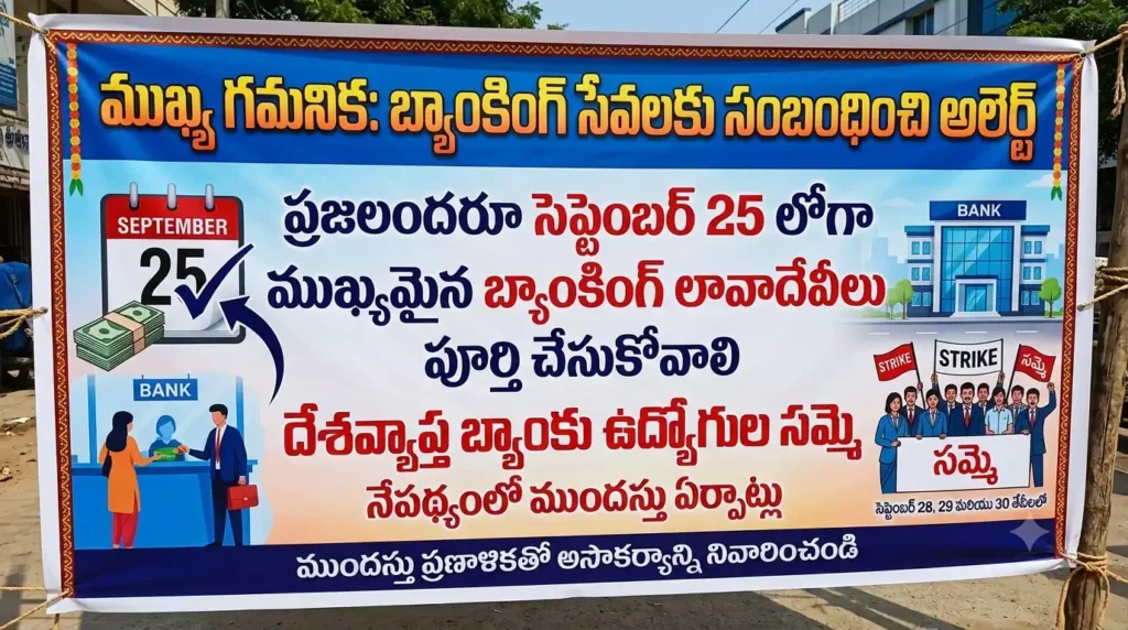 ప్రజలందరూ సెప్టెంబర్ 25 లోగా బ్యాంకింగ్ లావాదేవీలు పూర్తి చేసుకోవాలి